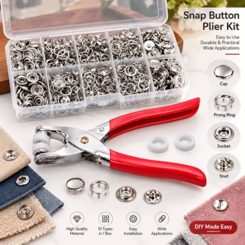 100 Sets 9.5mm Metal Snap Buttons with Plier Kit for DIY Sewing - 001001