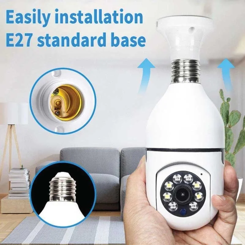 V380 Pro 1080P Smart Bulb WiFi Security Camera – 360° Panoramic View with Color Night Vision & Motion Tracking
