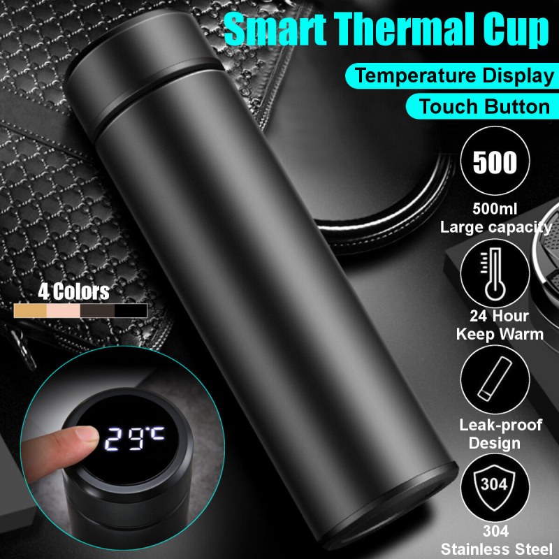 Stainless Steel Vacuum Flask With Temperature Display | 480ml Smart Thermal Water Bottle