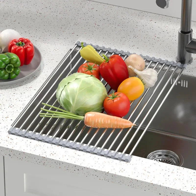 Rollable Foldable Stainless Steel Dish Drying Rack – 12 Rods, 37 × 24 cm_001021