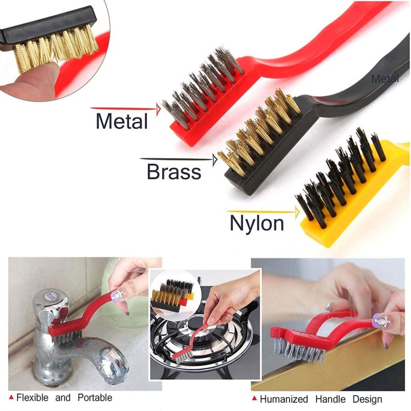 3Pcs Gas Stove Cleaning Wire Brush Set | Multi-Purpose Kitchen Cleaning Brushes