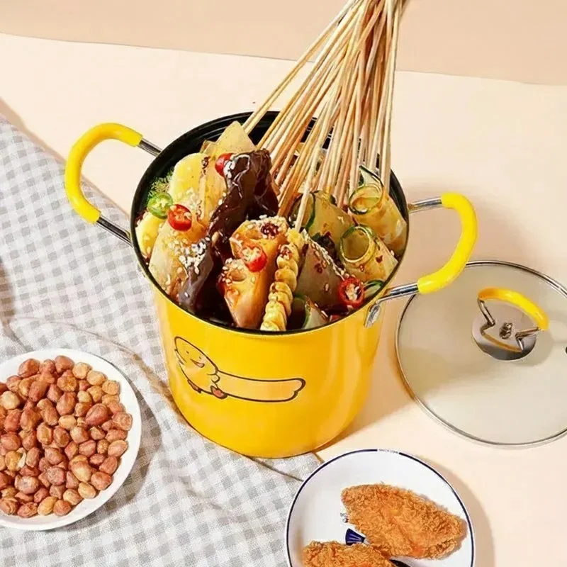 2L Multifunctional Deep Fryer Pot with Strainer Basket – Heat-Resistant Frying Pan with Anti-Scald Silicone Handle