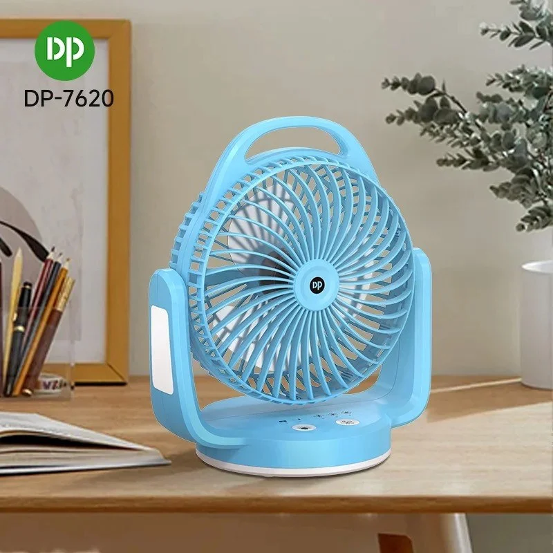 DP-7620 Rechargeable Desktop Fan with LED Light & Hanging Hook | Portable USB Rechargeable Table Fan