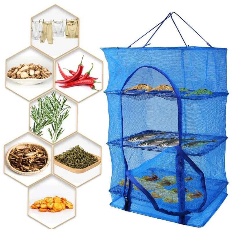 Foldable 4-Layer Multifunctional Food Drying Rack | Mesh Food Dryer & Dustproof Storage Case
