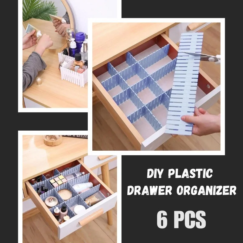 6PCS Adjustable Drawer Organizer Divider | Plastic Grid Storage Separator for Multi-Purpose Organization