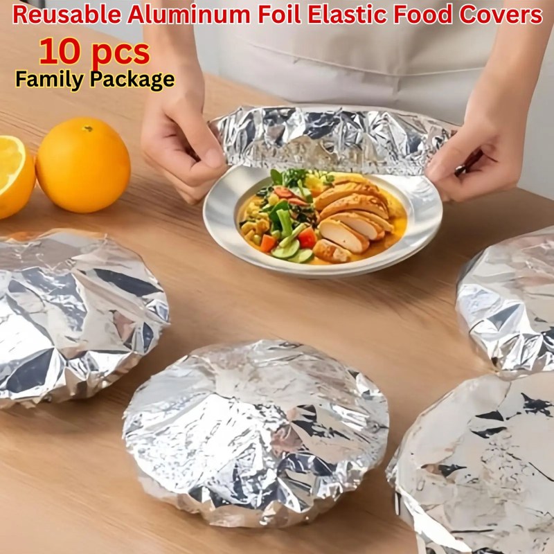 10pcs Reusable Aluminum Foil Food Elastic Bowl Covers Fresh Keeping Food Containers Dish Covers