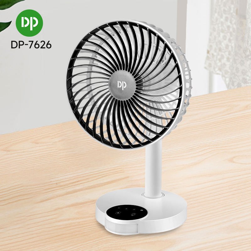 DP-7626 USB Rechargeable Mini Table Fan | Portable Desk Fan with LED Torch & Emergency Light (4000mAh)