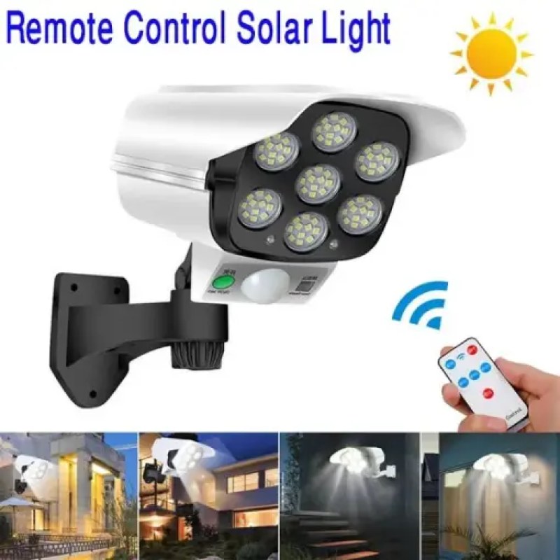 77 LED Solar Security Light with Dummy Camera Design, PIR Motion Sensor & Remote Control-000973