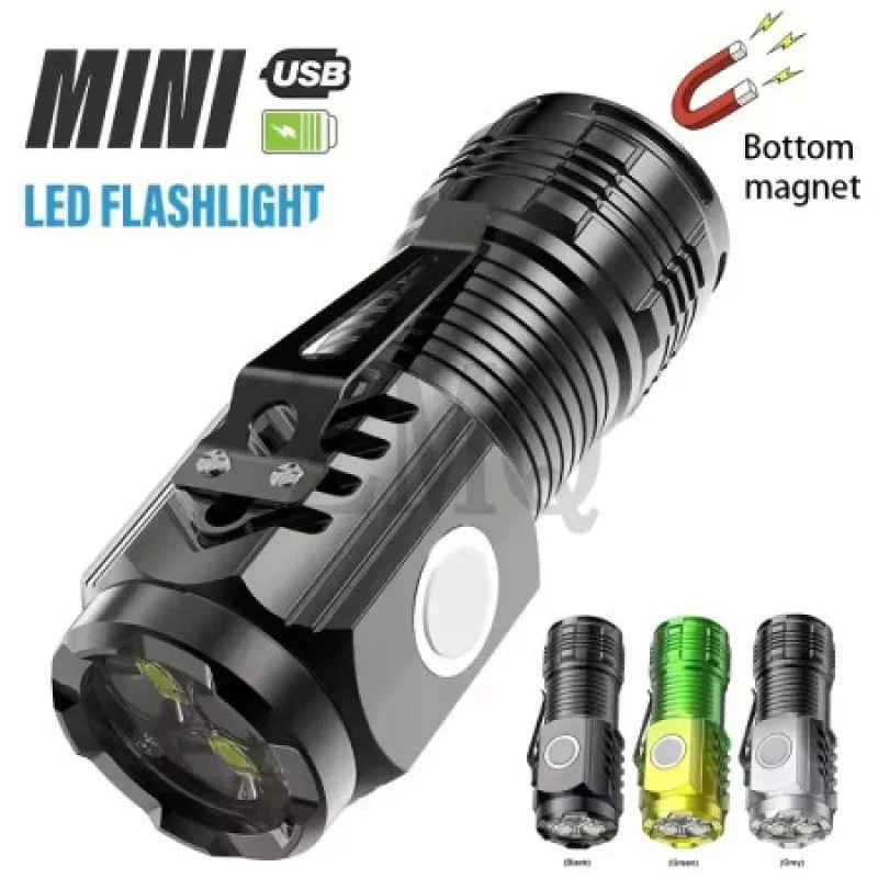 Rechargeable Mini 3-LED Flashlight with Pen Clip & Magnetic Tail – USB Charging Portable Torch - 001004