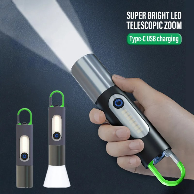 XST-836 XHP50 LED Rechargeable Flashlight | 1000LM Zoom Torch with COB Work Light