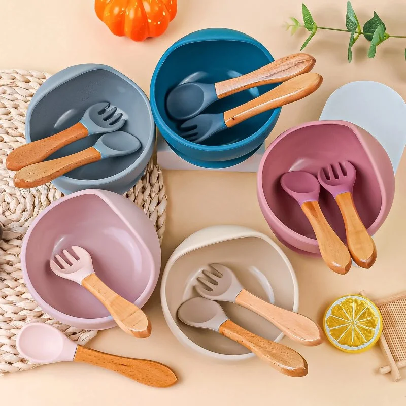 3-Piece Silicone Baby Feeding Bowl Set – Suction Bowl with Spoon for Kids & Toddlers