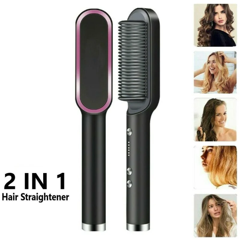 Professional Hot Comb Hair Straightener Brush | Anti-Scald Ceramic Heated Styling Comb