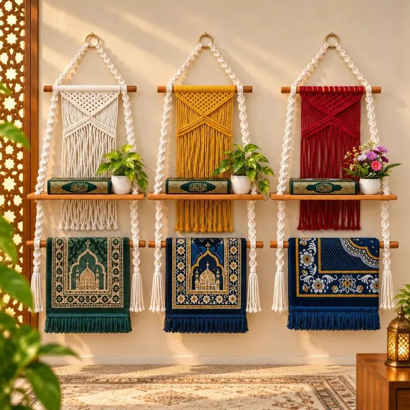 Handmade Macrame Wall Hanging Quran & Prayer Mat Organizer