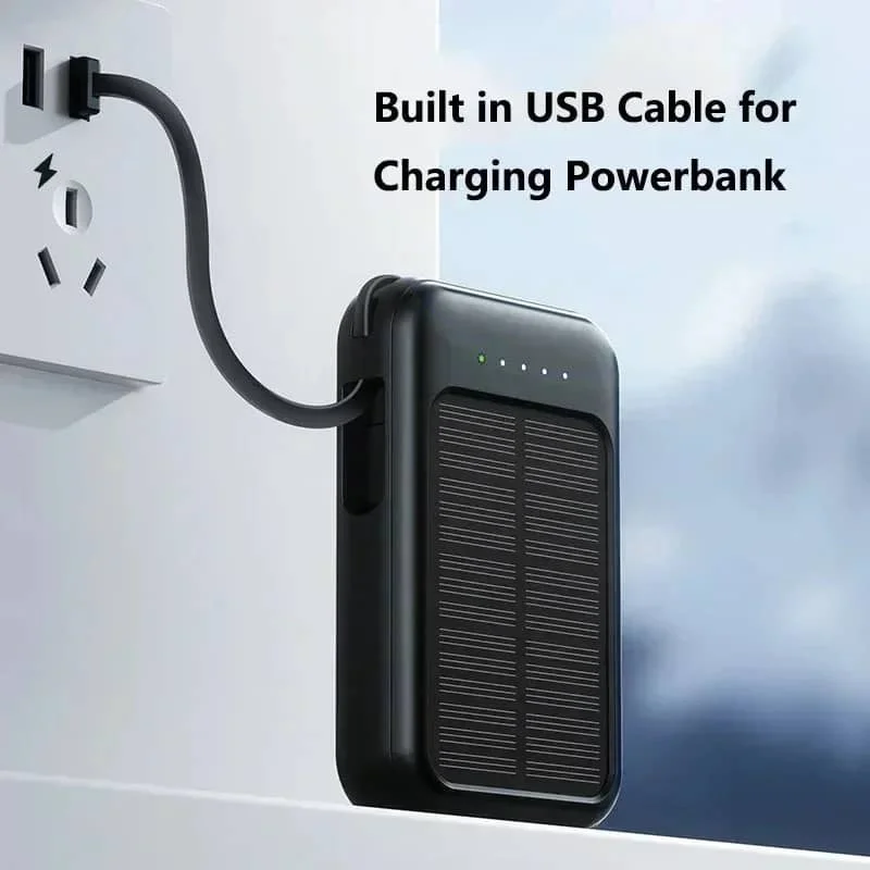 Portable Solar Power Bank 20000mAh with LED Light & Multi-Cable Support