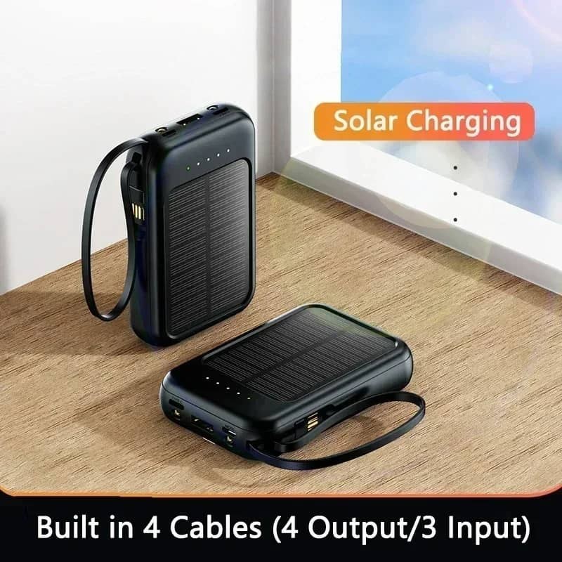 Portable Solar Power Bank 20000mAh with LED Light & Multi Cable Support