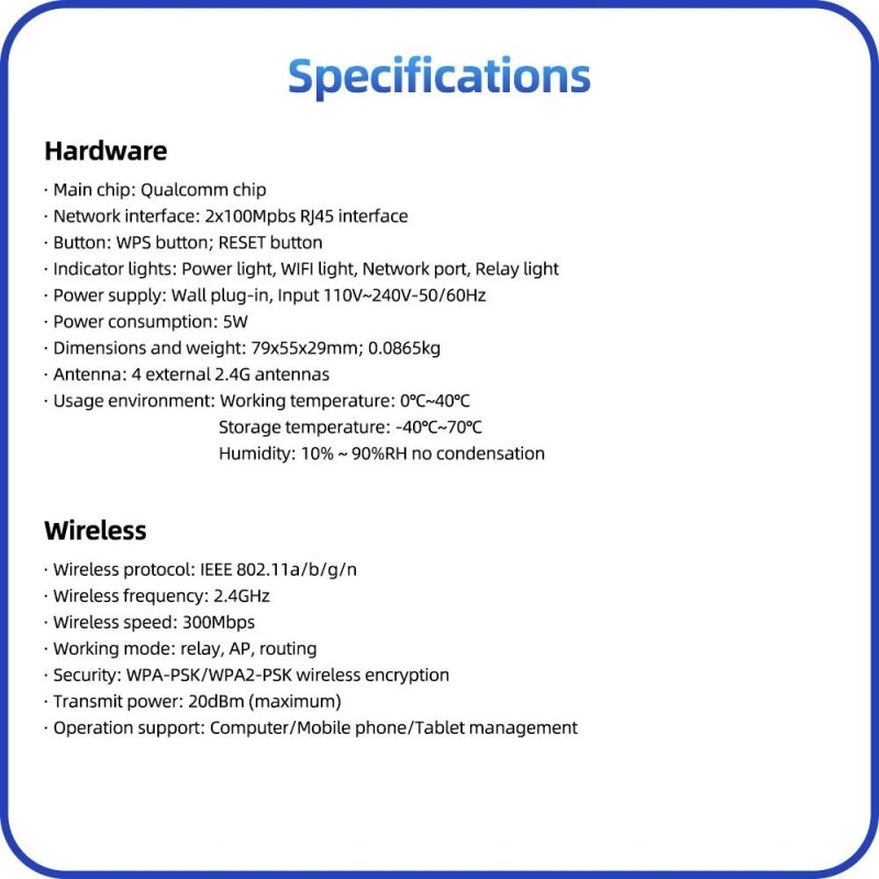PIX-LINK 2.4G 300Mbps WiFi Signal Amplifier | Wireless Router Dual Antenna Repeater