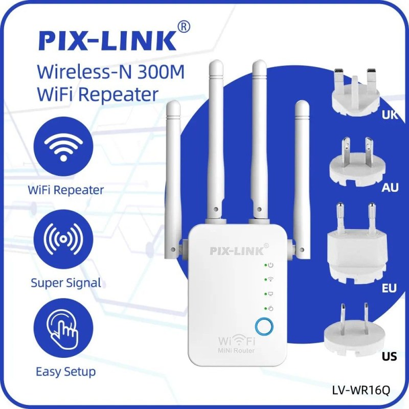 PIX-LINK 2.4G 300Mbps WiFi Signal Amplifier | Wireless Router Dual Antenna Repeater