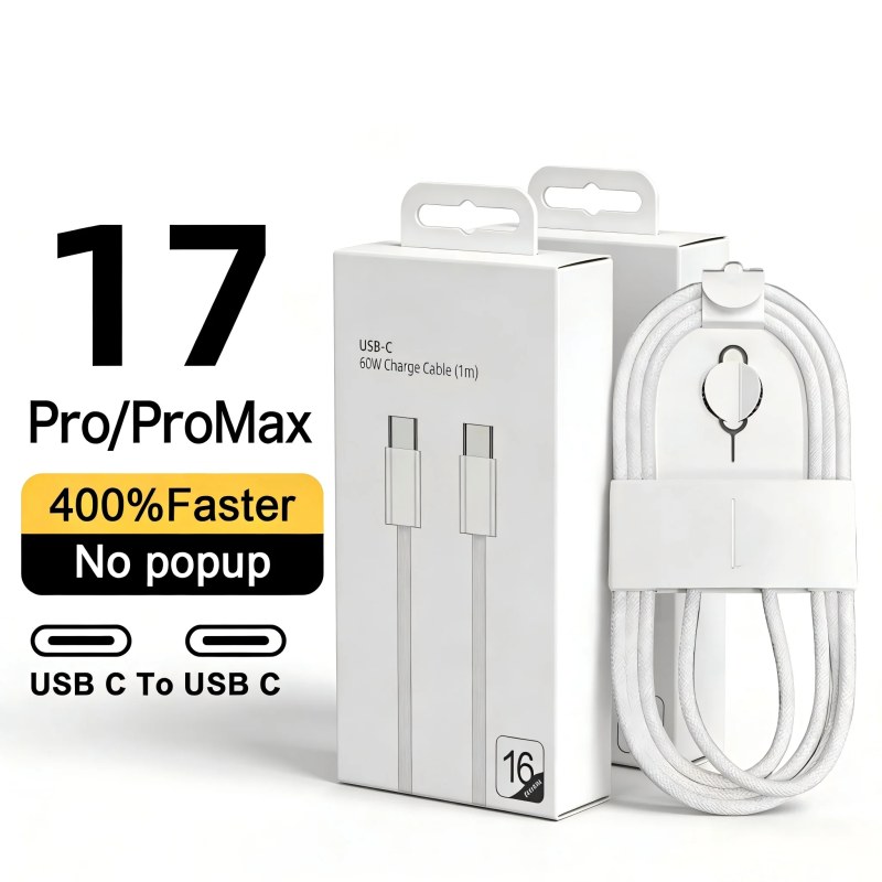 USB-C Fast Charging Cable for iPhone 16 Pro Max – 60W PD Type-C to USB-C Charging Cable