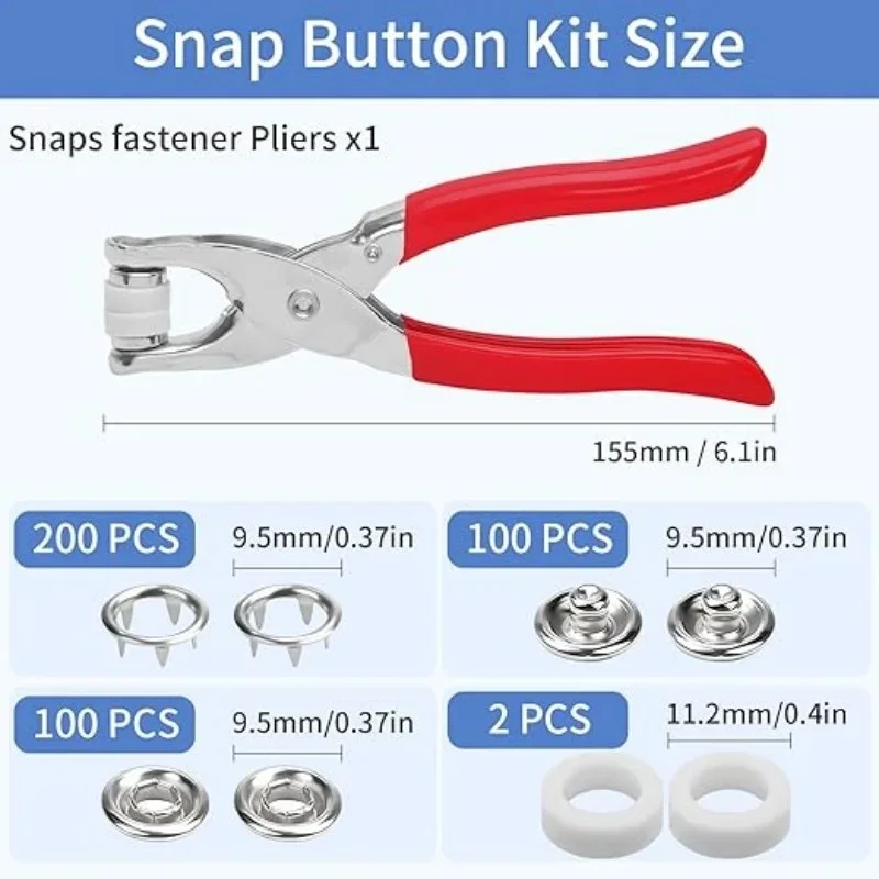 100 Sets 9.5mm Metal Snap Buttons with Plier Kit for DIY Sewing - 001001