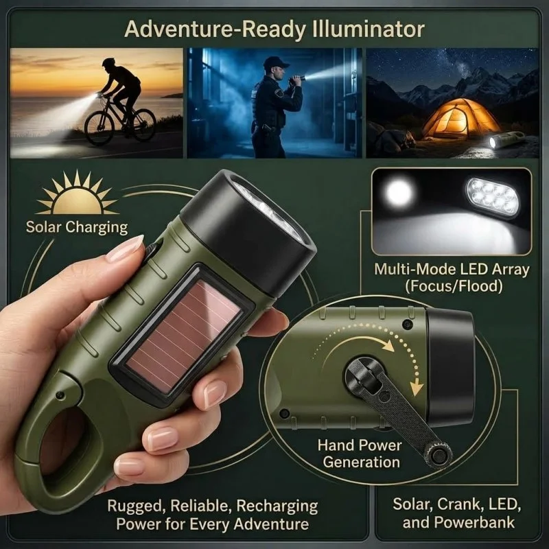 High Brightness Solar Hand Crank Emergency LED Flashlight – IPX4 Waterproof -001005