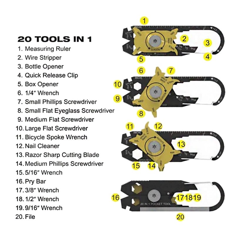 20-in-1 Multifunctional Wrench Tool Kit – Portable EDC Pocket Tool with Screwdriver, Bottle Opener & Keychain