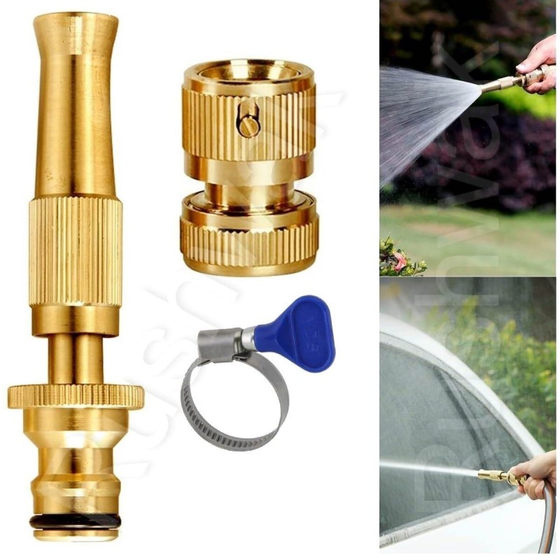 High Pressure Brass Water Gun Spray Nozzle – Adjustable Hose Nozzle with Quick Connector
