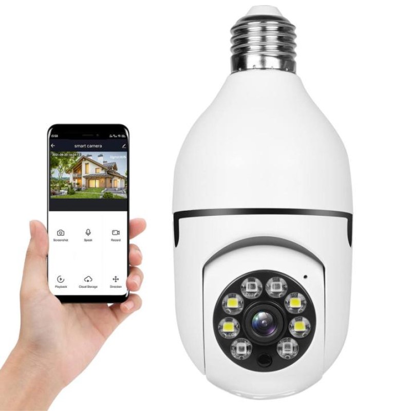 V380 Pro 1080P Smart Bulb WiFi Security Camera – 360° Panoramic View with Color Night Vision & Motion Tracking
