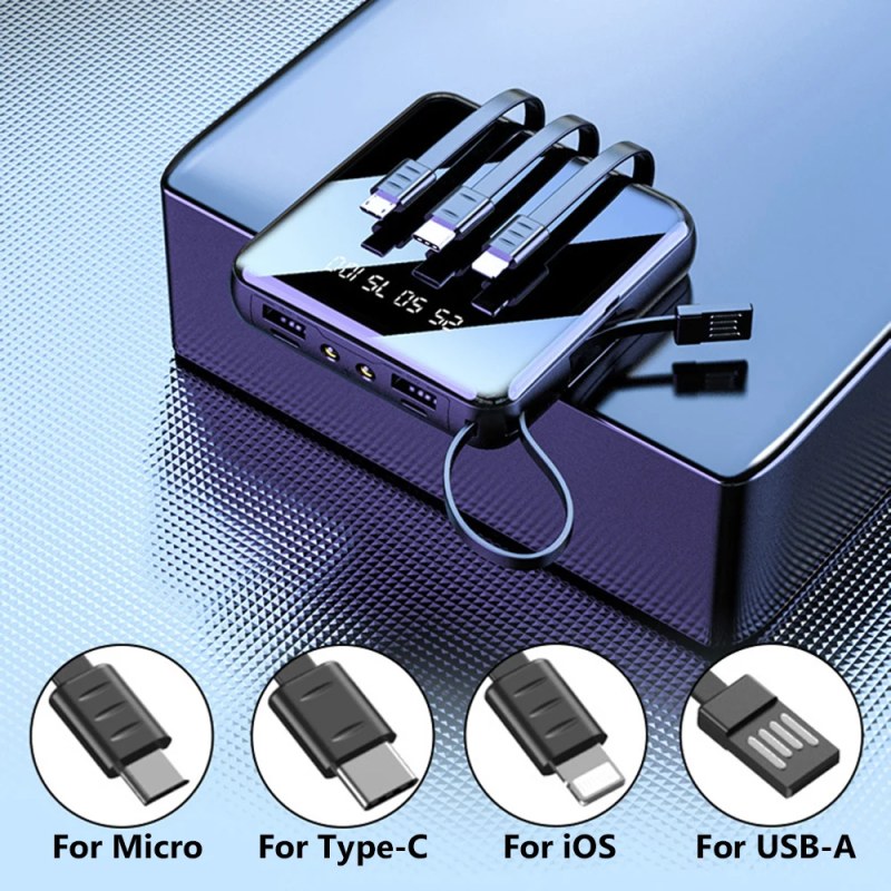 20000mAh Power Bank with LED Display & Built-In All-in-One Cable