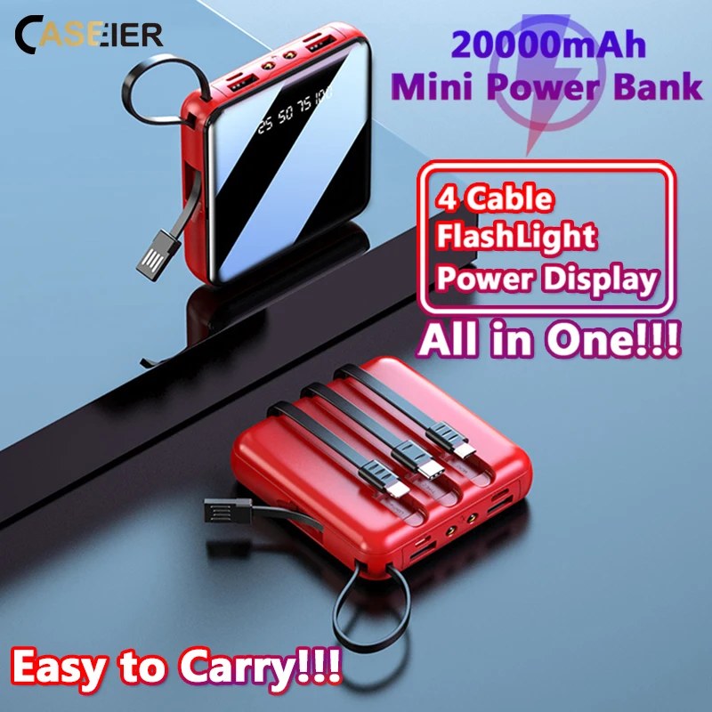 20000mAh Power Bank with LED Display & Built-In All-in-One Cable