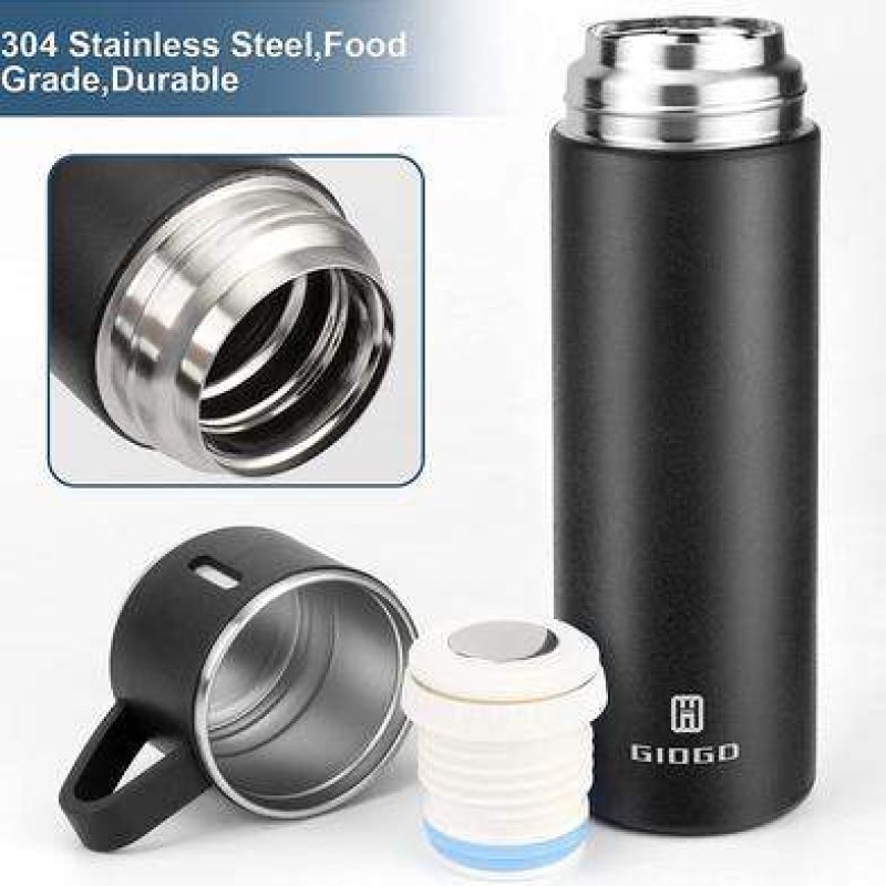 RFV1 Stainless Steel Vacuum Flask Set with 3 Steel Cups | Hot & Cold Insulated Thermos