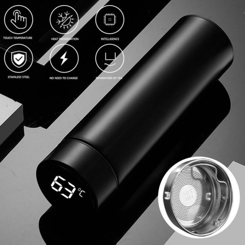 Stainless Steel Vacuum Flask With Temperature Display | 480ml Smart Thermal Water Bottle