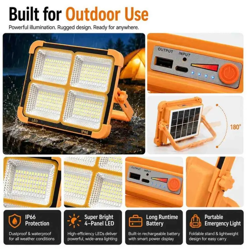 Solar Charging LED Flood Light Outdoor Portable Spotlight with USB Power Bank-000927