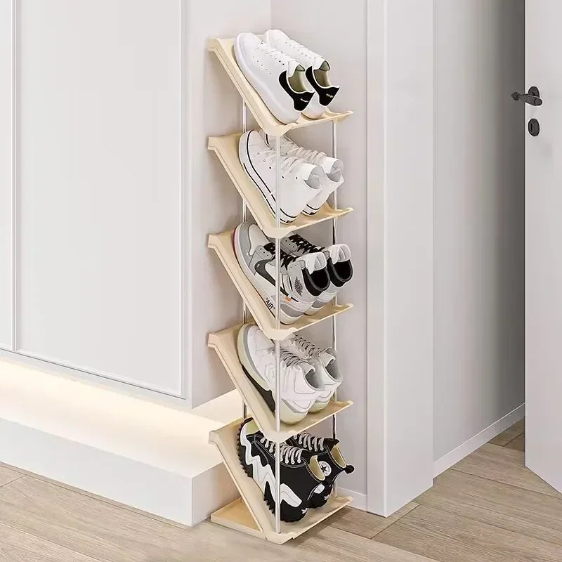  5 Layer Vertical Shoe Rack Space Saving Cabinet With Strong Load Bearing Stainless Steel Stand