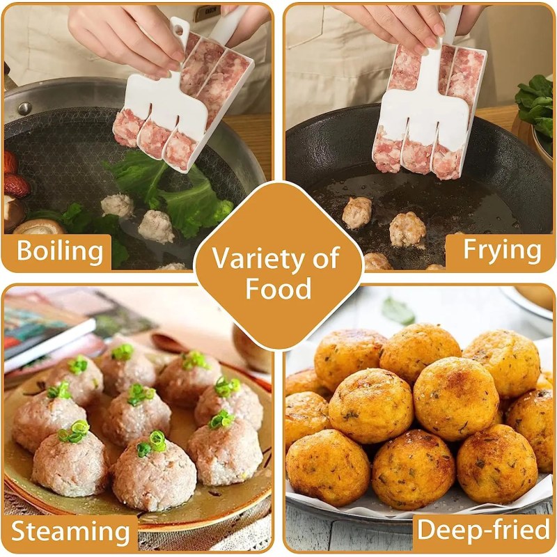 2Pcs Creative Kitchen Meatball Maker Mold with Cutting Spade | Non-Stick Meatball Scoop Tool Set