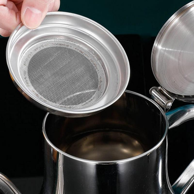 Stainless Steel Oil Strainer Pot with Removable Filter | Oil Dispenser & Grease Storage Can