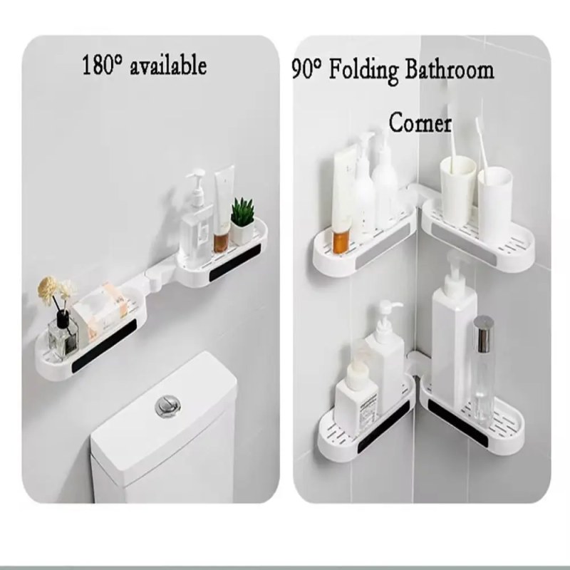  180 Degree Corner Rotating Wall-mounted Bathroom Organizer Storage Rack