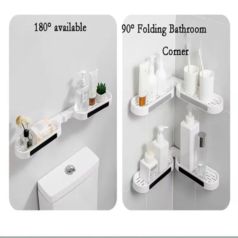  180 Degree Corner Rotating Wall-mounted Bathroom Organizer Storage Rack
