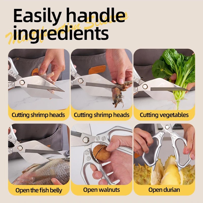 Stainless Steel Kitchen Scissors Poultry Shears Fish Bone Remover Multi functional Scissors- 000982