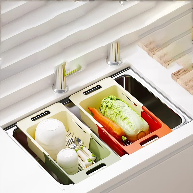 Over-the-Sink Collapsible Colander – Expandable Fruit & Vegetable Washing Basket Strainer