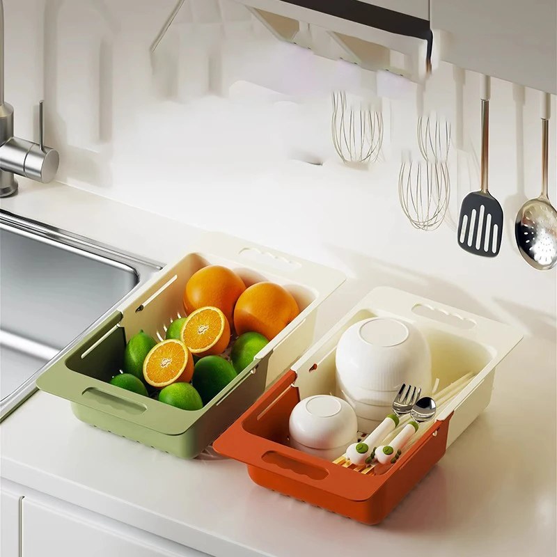 Over-the-Sink Collapsible Colander – Expandable Fruit & Vegetable Washing Basket Strainer