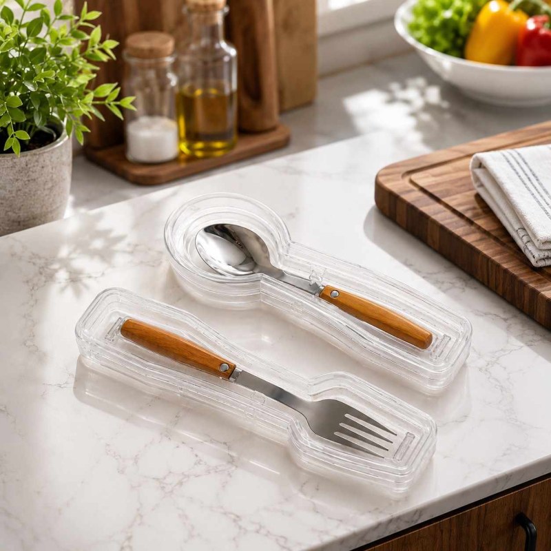 2-Piece Transparent Cutlery Holder Set – Fork & Teaspoon Storage Organizer