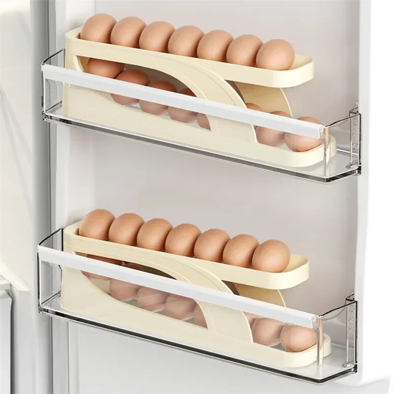 2PCS Automatic Rolling Egg Storage Box | Roll-Down Refrigerator Egg Dispenser & Organizer