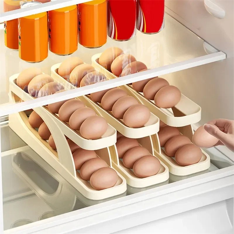 2PCS Automatic Rolling Egg Storage Box | Roll-Down Refrigerator Egg Dispenser & Organizer