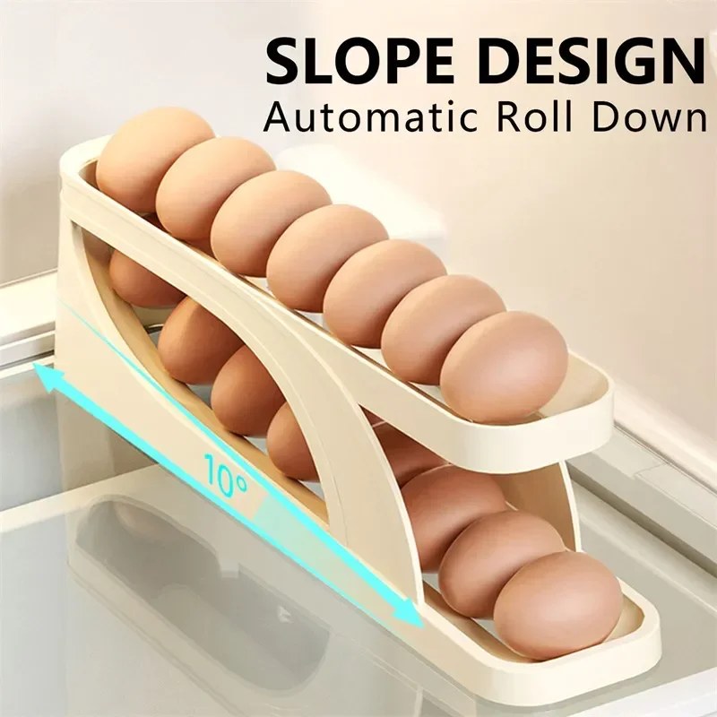 2PCS Automatic Rolling Egg Storage Box | Roll-Down Refrigerator Egg Dispenser & Organizer