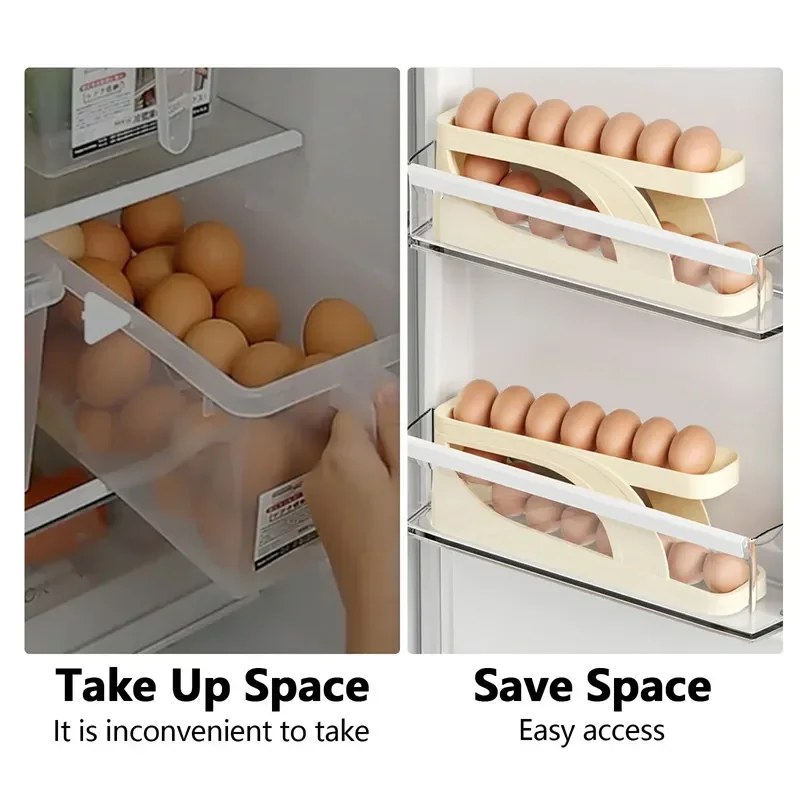 2PCS Automatic Rolling Egg Storage Box | Roll-Down Refrigerator Egg Dispenser & Organizer