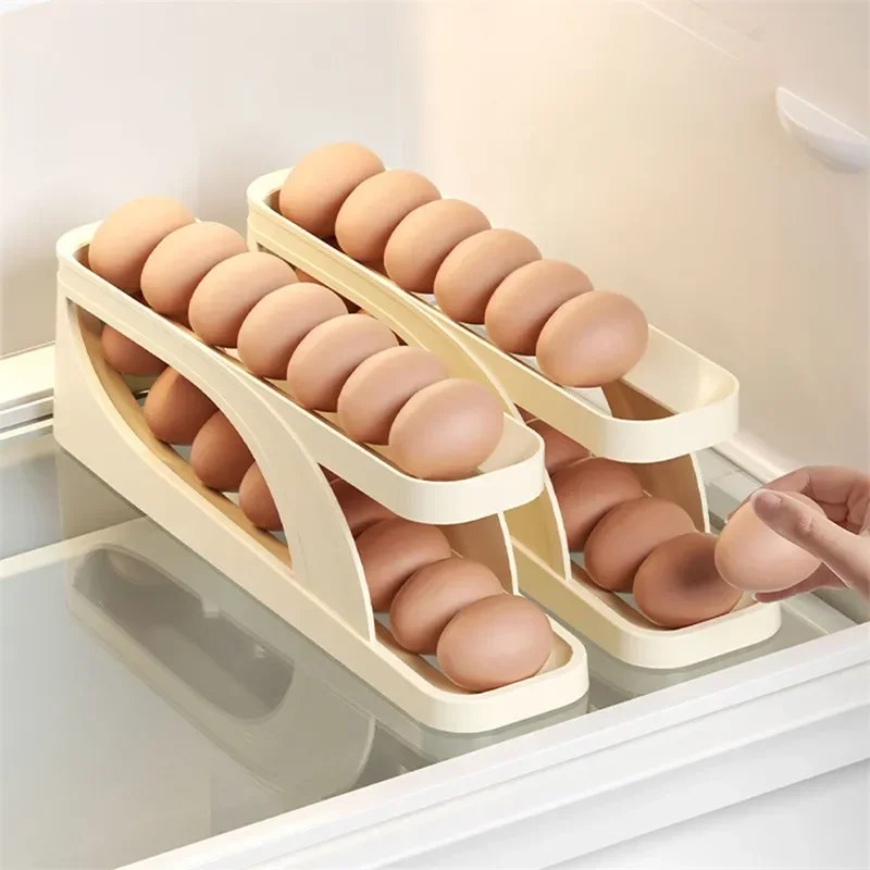 2PCS Automatic Rolling Egg Storage Box | Roll-Down Refrigerator Egg Dispenser & Organizer