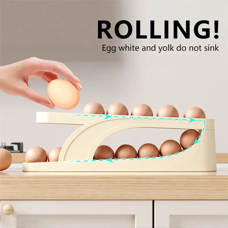 2PCS Automatic Rolling Egg Storage Box | Roll-Down Refrigerator Egg Dispenser & Organizer