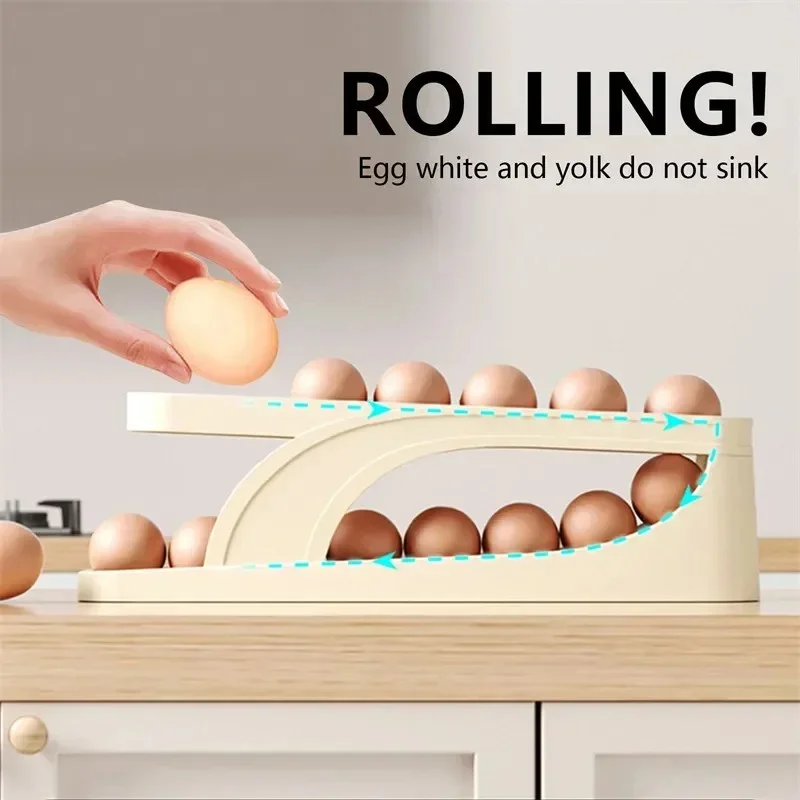 2PCS Automatic Rolling Egg Storage Box | Roll-Down Refrigerator Egg Dispenser & Organizer