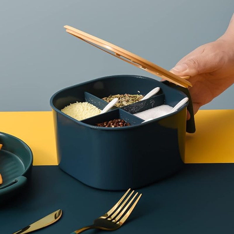 Multi-Function 4 Grid Spice Box | Kitchen Seasoning Storage Container with Lid