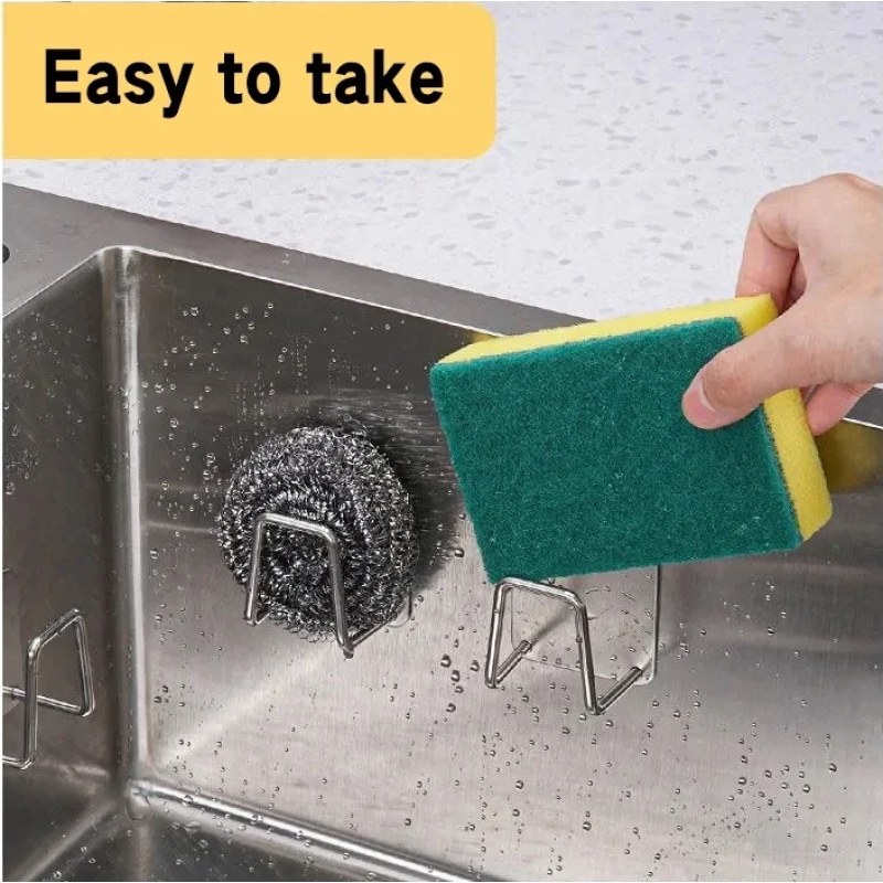 4PCS Stainless Steel Kitchen Sponge Holder | Wall Mounted Sink Sponge & Dish Cloth Storage Rack